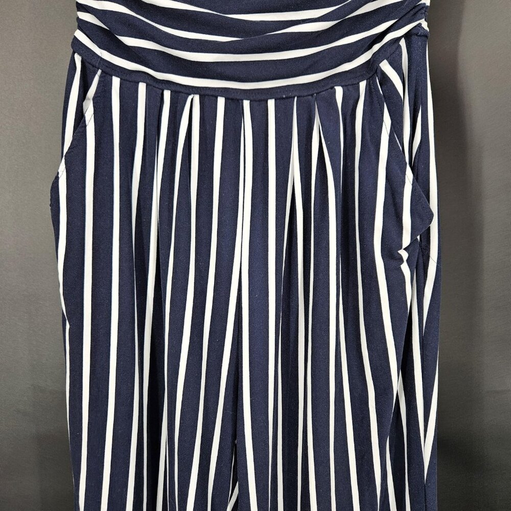 Jumpsuit Junior Large Navy White Stripe Strapless Capri Pockets Nautical Coastal - Picture 3 of 16